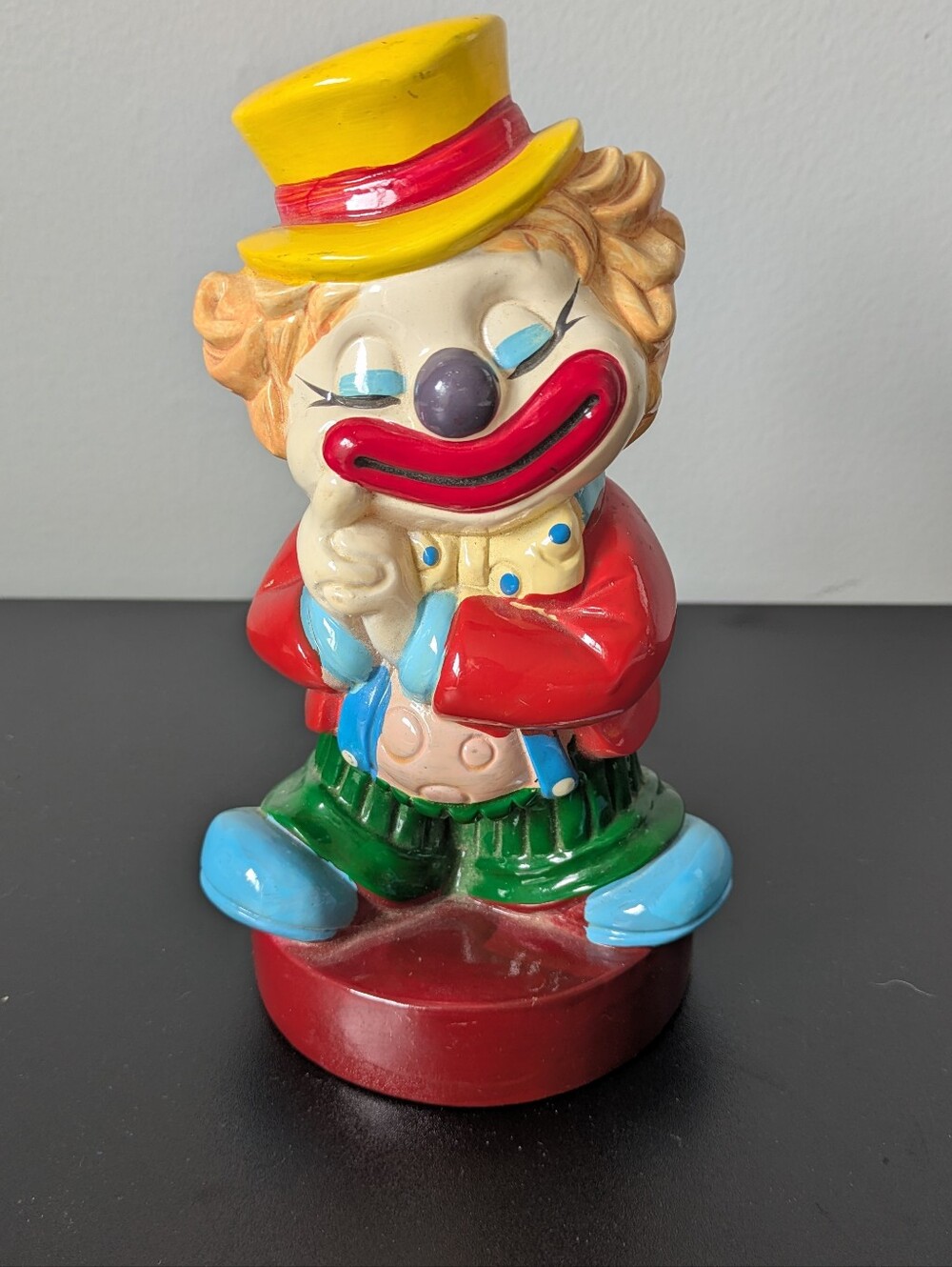 -Vintage 1970 Whimsical Circus Clown Coin Piggy Bank 7.5" Taiwan Kitsch